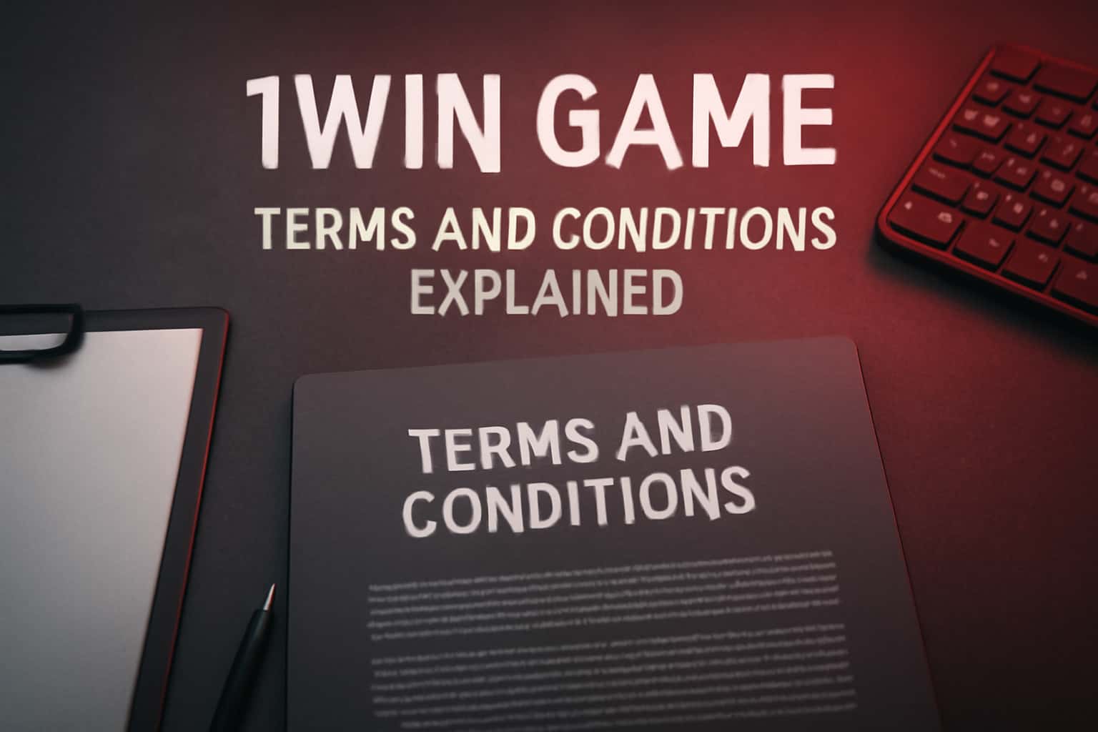 Informative visualization of 1Win Game Terms and Conditions with a futuristic design.