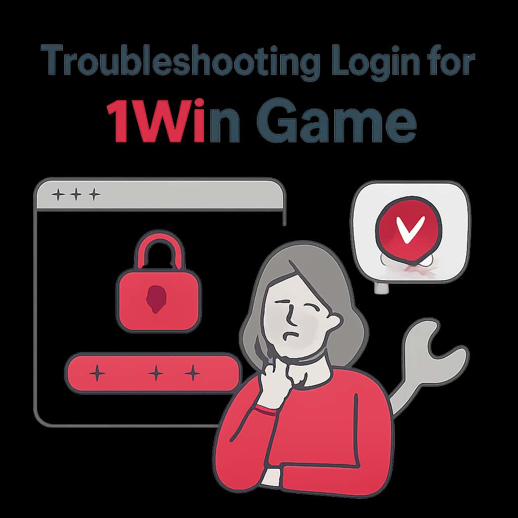 A diagram illustrating troubleshooting steps for 1Win Game login.